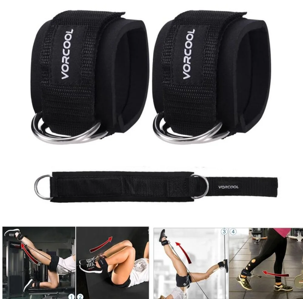 

VORCOOL 2pcs Sport Ankle Straps Padded D-ring Ankle Cuffs for Gym Workouts Cable Machines Leg Exercises with Carry Bag (Black)