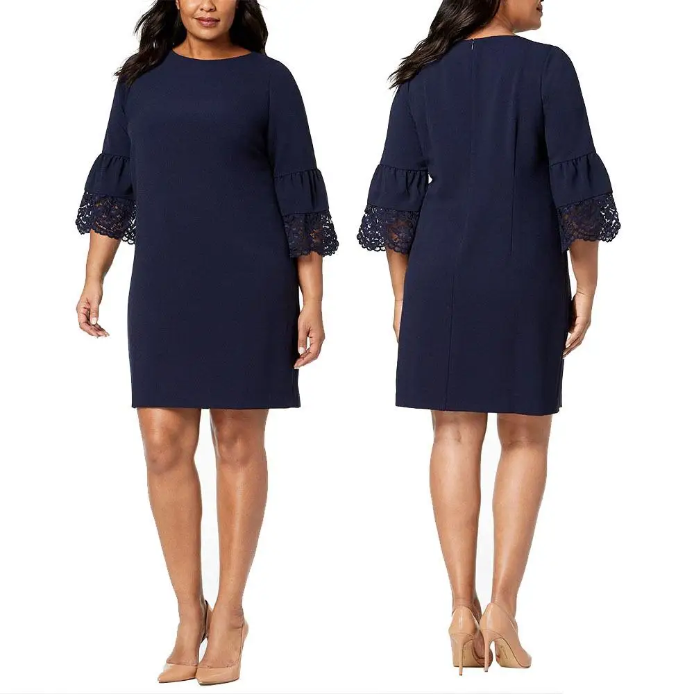 XL-4XL, рукав-колокол, большой размер, кружевное платье, женское, Осеннее, свободное, большой размер, вечерние платья, повседневные, плюс размер, одноцветные, офисные платья