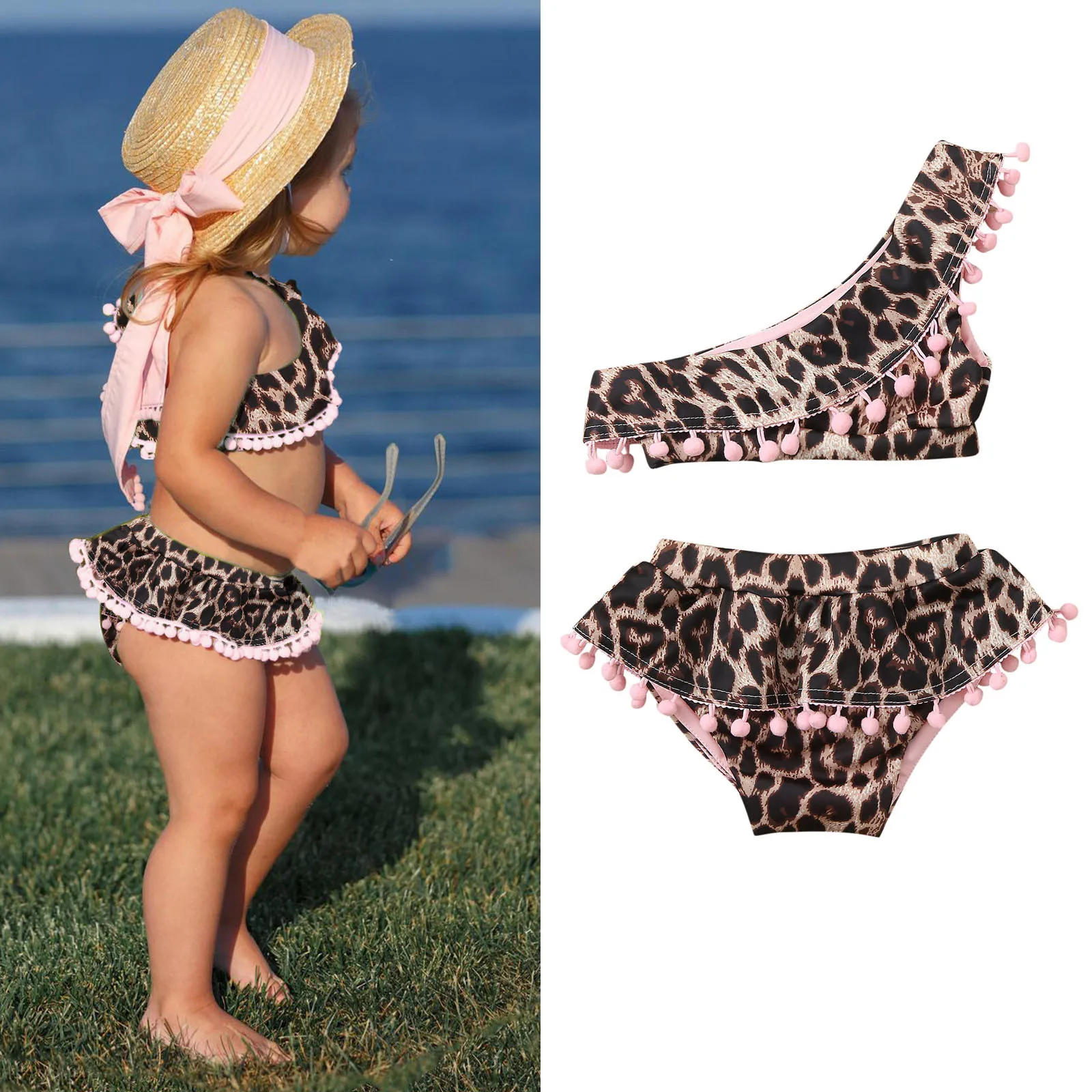 

Kids Swimwear For Girls Toddler Baby Girls Leopard Tassels Swim Top Two Pieces Bikini Swimwear Swimsuit Bimba Girls Swim 2021