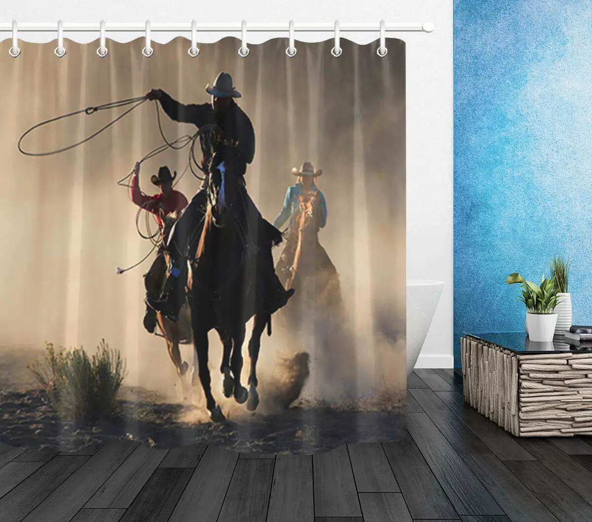 

Western Cowboy Horse Bathroom Polyester Fabric Shower Curtain Set & Hooks