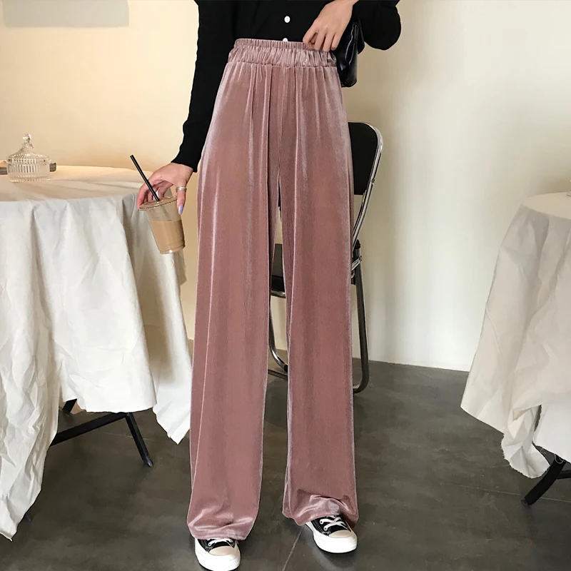 

Pleuche Wide Leg Women's Spring and Autumn 2021 High Waist Loose Straight Casual Super Popular CEC Drape Mop Pants