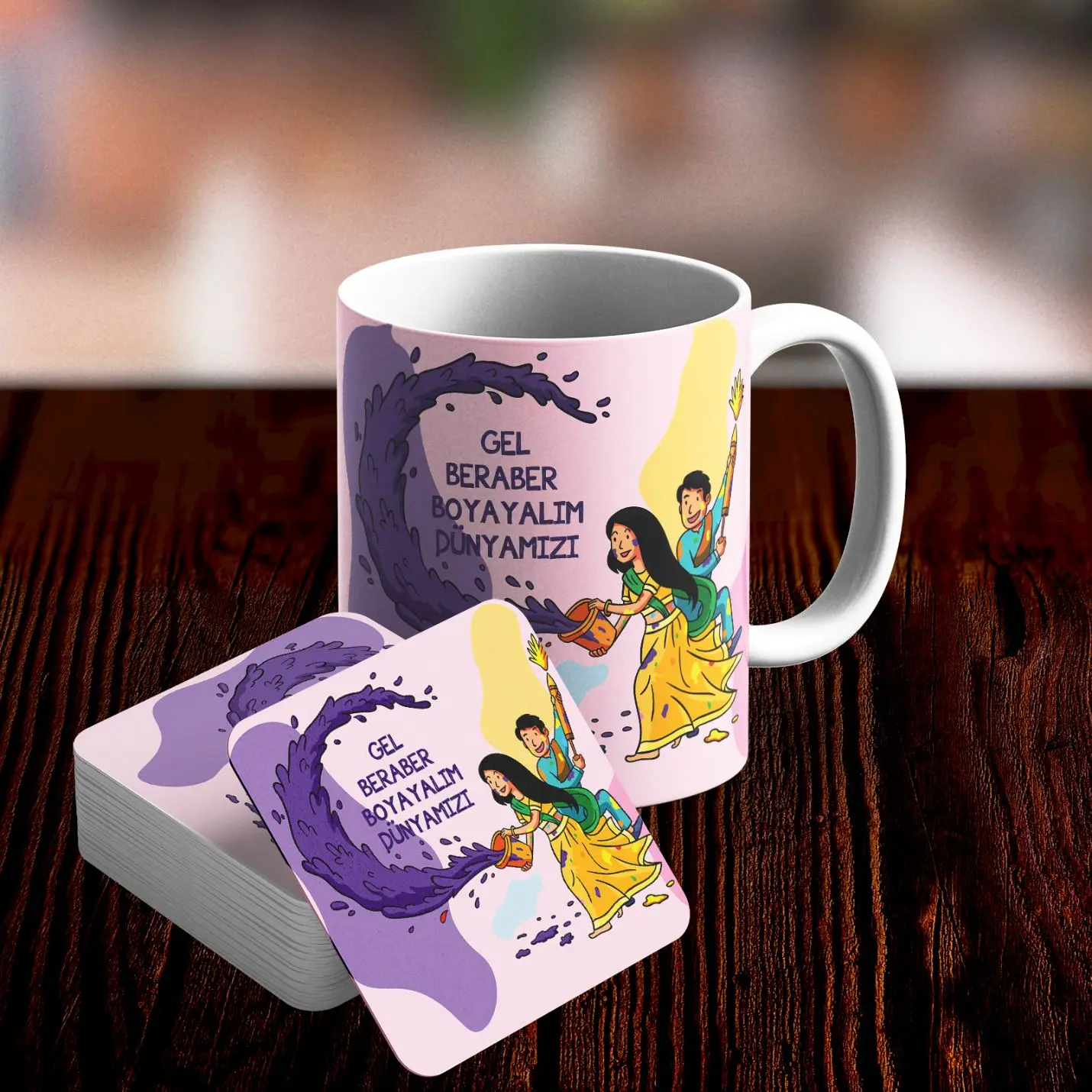 

Romantic Design Mug and Underlay Set-No24