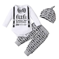 newborn baby boys long sleeve hat elastic waist cotton round neck pullover spring autumn bow letter casual pants 3 piece set