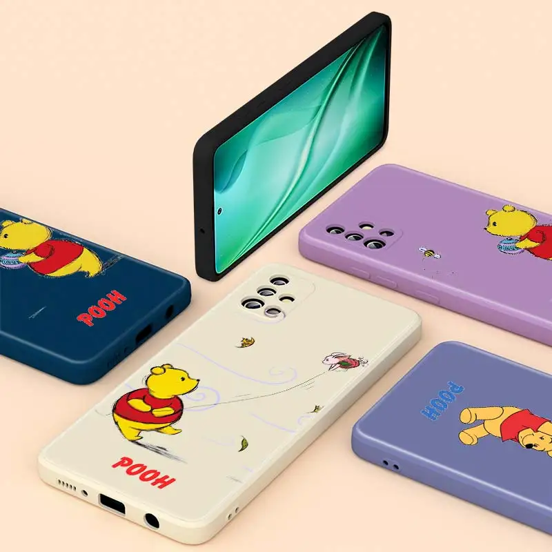

Cute Pooh Bear Liquid Silicone Phone Case For Samsung A91 A81 A72 A71 A52 A51 A50 A32 A31 A20 A30 A21S A20S A02 A01