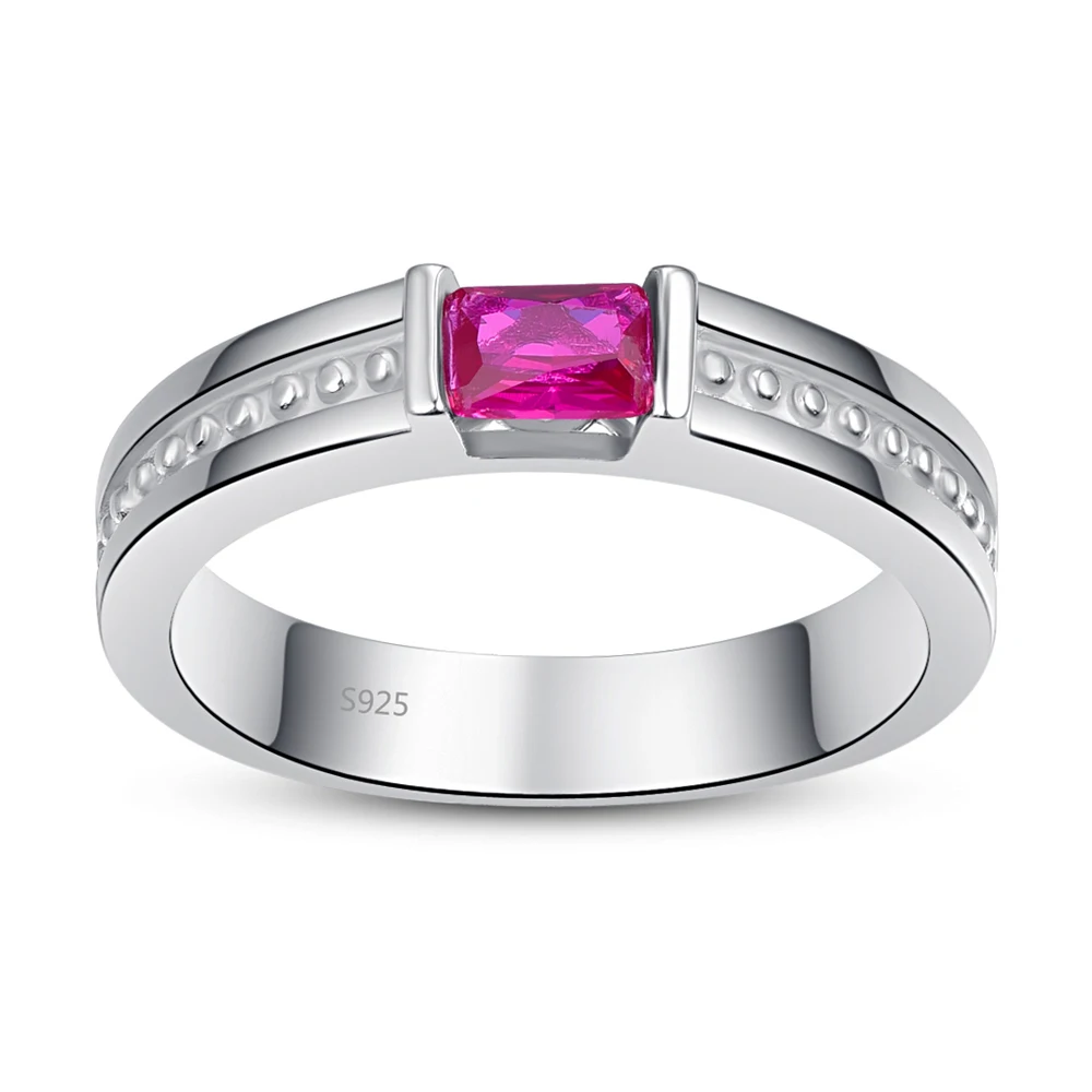 JQUEEN встроенное прямоугольное рубиновое 925 пробы Серебряное мужское кольцо для