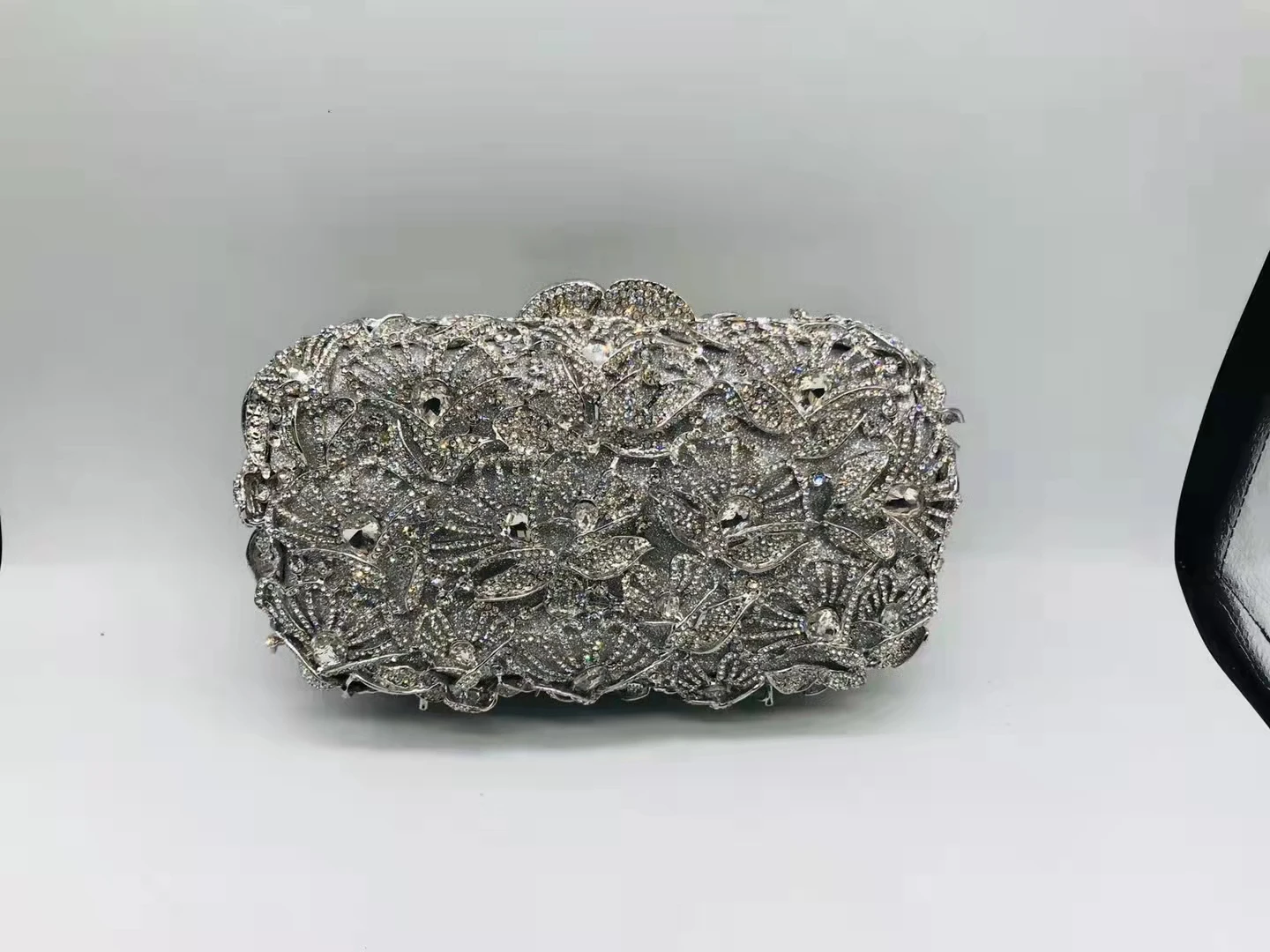 

XIYUAN Silver Pink Flower Diamond Clutch Evening Handbags Wedding Bridal Crystal Floral Bags Cocktail Party Banquet Purses Bags