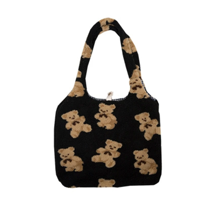 

Women Lamb Like Fabrics Shoulder Tote Bag Canvas Fluffy Fur Bear Handbags