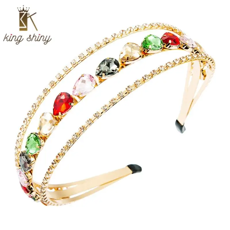 

3 In 1 Elegant Multi Color Crystal Metal Belt Headband Luxury Geometric Crystal Rhinestone Hair Hoop Woman Party Hair Accessory