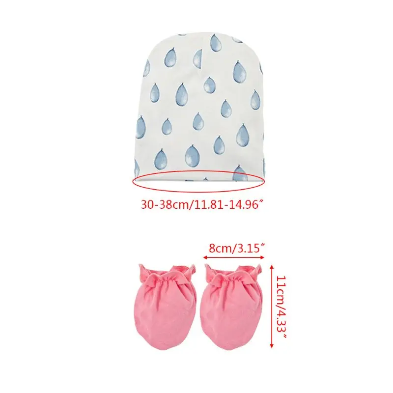 

7 Pcs/set Unisex Cute Newborn Hat Gloves Set Boys Girls Printing Cotton Headwear Baby Hats Glove Infants Sleeping Cap