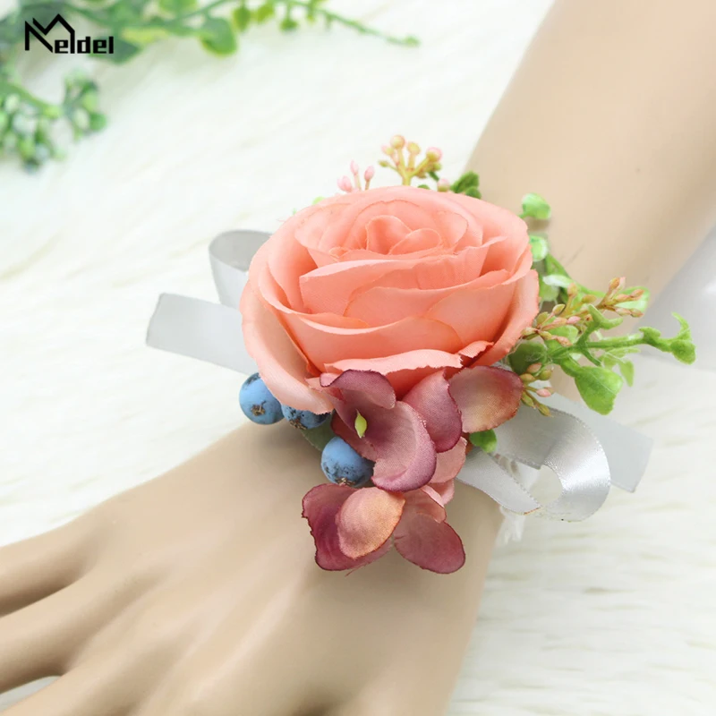 Свадебная бутоньерка Meldel корсет для невесты браслет на запястье цветок шелковая