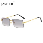 Классические солнцезащитные очки JASPEER без оправы для мужчин и женщин, винтажные прямоугольные солнцезащитные очки UV400, градиентные очки, коричневые и серые очки