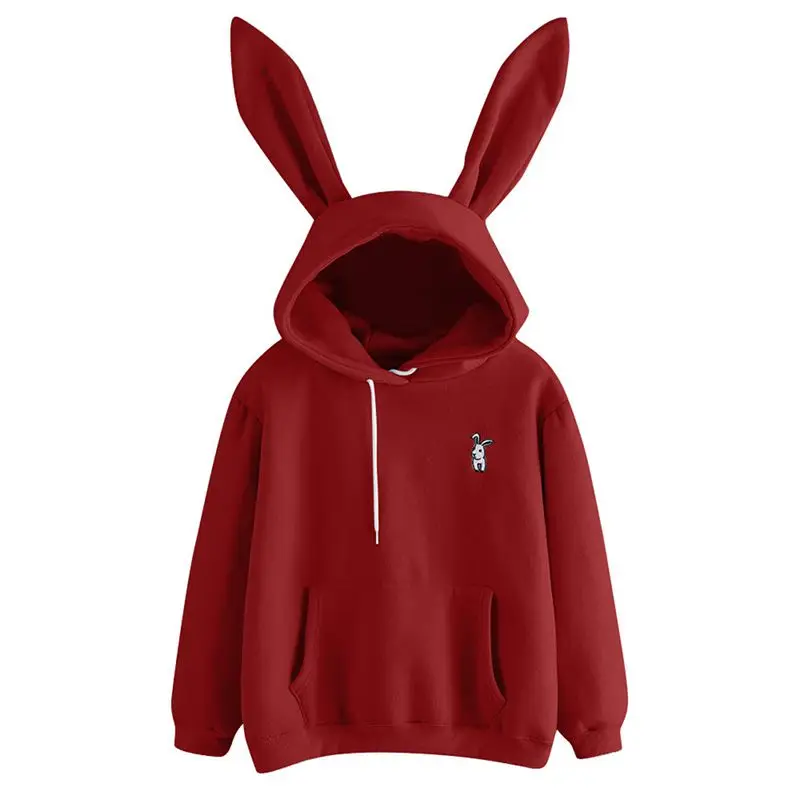 Women Fashion Casual All-match Hooded Loose Small Rabbit Embroidered Fleece Sweatershirt Hoody Top New ！！！ | Женская одежда