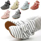 Ботинки для маленьких девочек, Удобная нескользящая обувь в полоску, с мягкой подошвой, для новорожденных, 0-18 месяцев