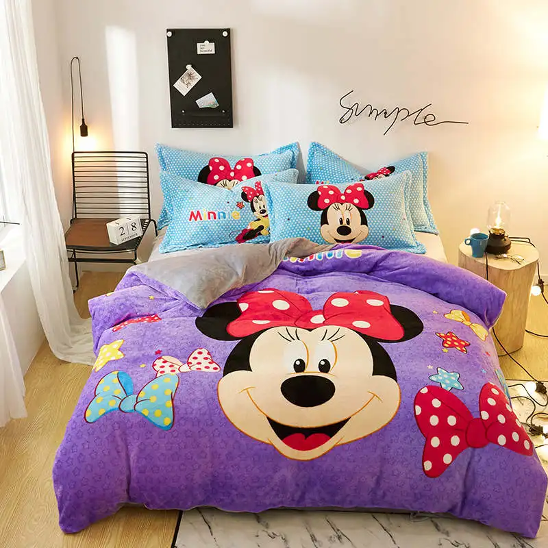 Disney bedding 1 Синий фланелевый Комплект постельного белья с Микки Маусом, двойной размер, одеяло, пододеяльник для детей, украшение для спальни, королева, зимний сезон, двойной комплект - Цвет: Disney bedding 1