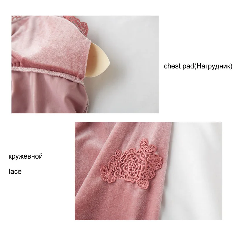 Женские пижамы золотой бархат сексуальный кружевной пижамный комплект топ и