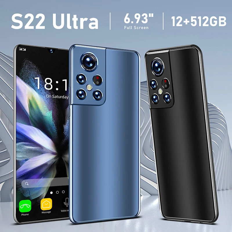 The New S22 Ultra 6.93 Smart Entertainment Camera Phone Comes With An Android OS 12 6800Mah lithium ion Battery For Long Standby