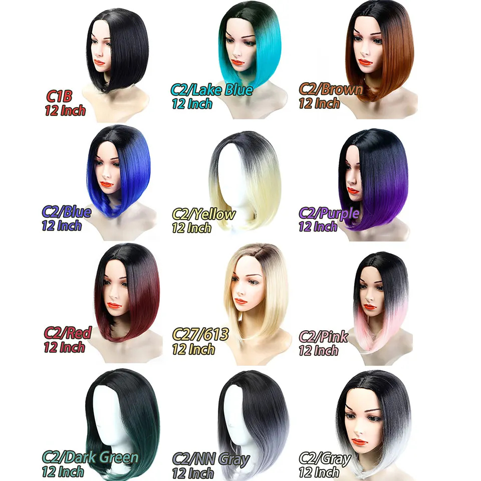 Женские парики короткие прямые волосы HiDoLA в стиле боб с реалистичным плотным синтетическим волосом, устойчивым к высокой температуре, черный, коричневый, блондин.