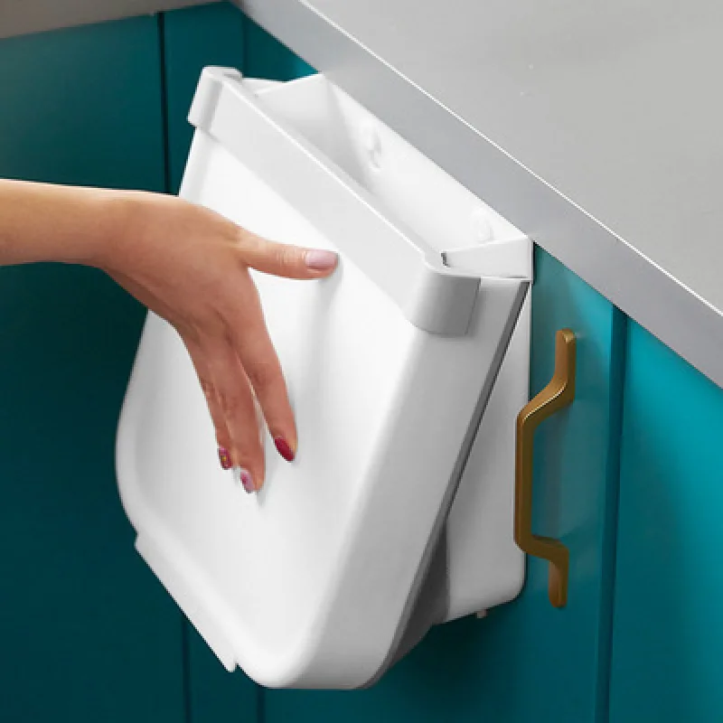 hanging trash can kitchen foldable living room organizer space saving hanger cabinet door punch free storage basket cook helper free global shipping