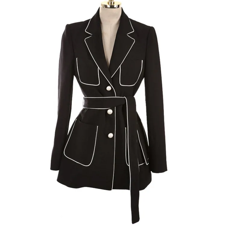 black blazer DEAT новое летнее пальто с зазубренным воротником и длинными рукавами, с поясом, туника в стиле ампир, с цветными вставками, Модный женский Блейзер, BC032 - Цвет: black blazer