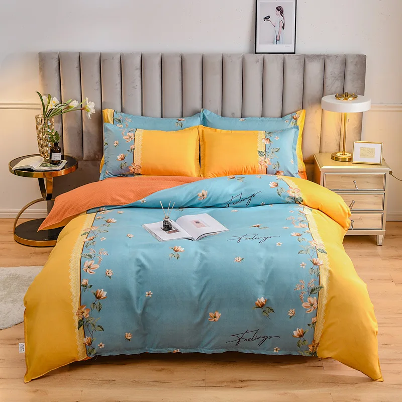 

Cotton 4Pcs Chinese Style Bedding Set Queen King Size Soft Fashion Love Story Fllower Duvet Cover Bed Sheet For Women Oceania