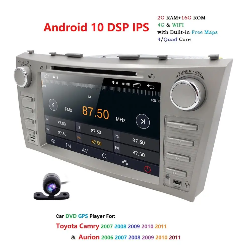 1024*600 2Din четырехъядерный 8 &quotAndroid 10 автомобильный DVD GPS навигация для Toyota Camry 2007 2008