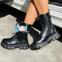 womens boots pocket lace up ladies motorcycles boots female combat runway buckle strap zipper ankle boot woman platform shoes