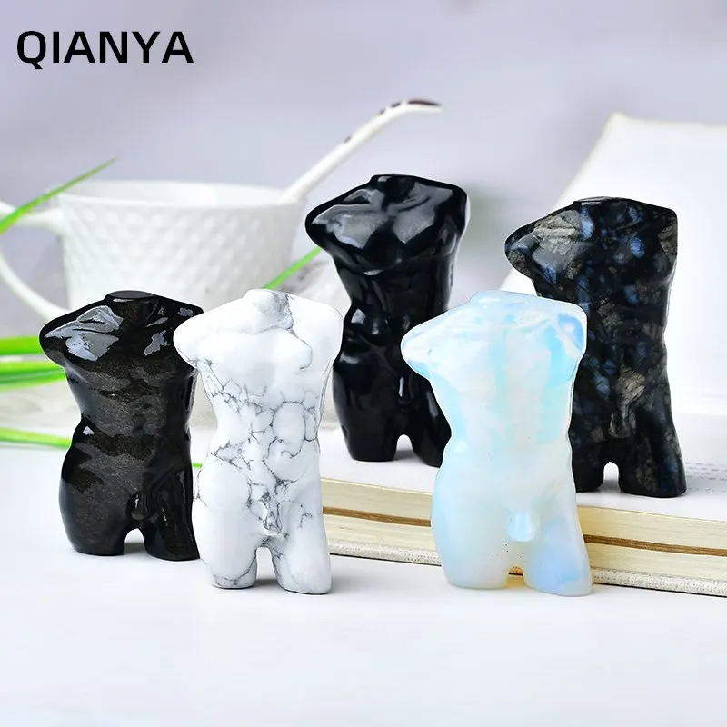 

Natural Crystal Gemstone Opal Obsidian Howlite Carving Male Mannequin Crafts Healing Reiki Home Decoration Collectible Gifts