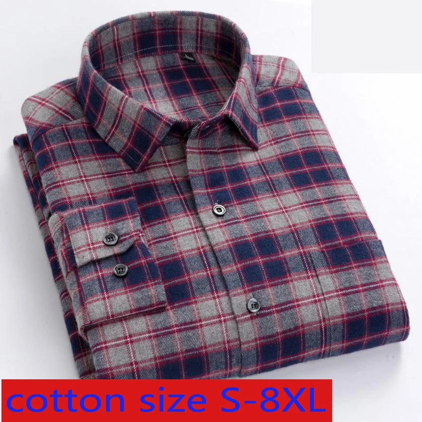 

2020 Fashion Men Long Sleeve Shirt Super Large Cotton Plaid Stripe Dress Shirts Smart Casual Plus Size S-XL2XL3XL4XL5XL6XL7XL8XL
