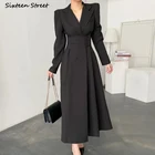 Абрикосовое шикарное женское платье с разрезом на весну 2022 элегантное винтажное облегающее платье с пуговицами на талии Женская деловая Дизайнерская одежда