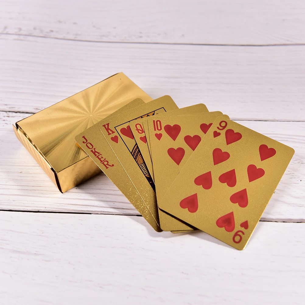 

HOT! 1Set High-grade Gold Foil Plated Poker Card Family meet games Gold Foil Playing Cards Texas Hold'em Poker Funny