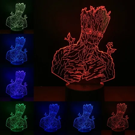 A Мультфильм Groot 3D Светодиодная лампа USB лампа 7 цветов ночник для дома спальня настольная Современная креативная лампа акриловая пластина сенсорная дистанционная база - Испускаемый цвет: A