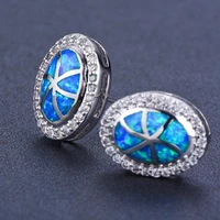 2021 vintage stud earrings for women jewelry accessories engagement anniversary fashion imitation blue fire opal earrings