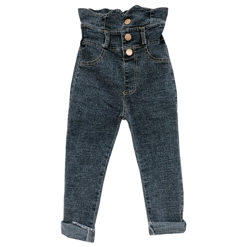 Джинсы с высокой талией для девочек осень 2019 новые брюки повседневные штаны