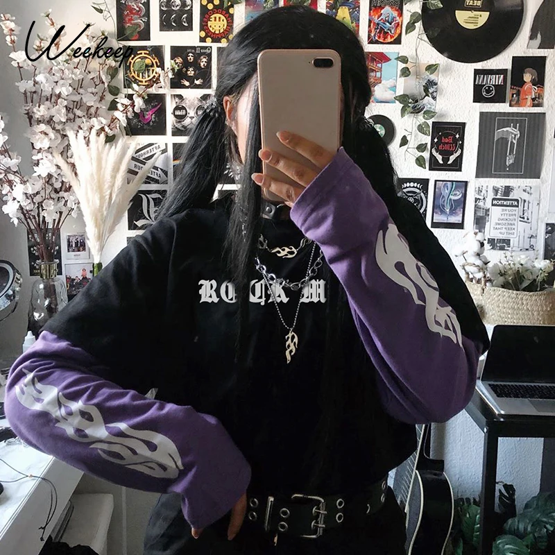 Женский свитшот из двух частей с принтом пламени Weekeep Готическая уличная