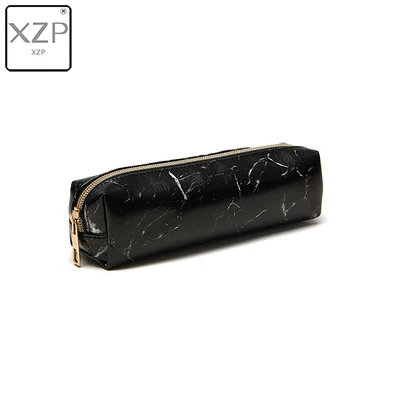Black pencil case XZP полиуретановая косметичка макияж мрамор Портативный Женский дорожный футляр для кисточек сумка для хранения туалетные принадлежности, мытье Набор сумок - Цвет: Black pencil case