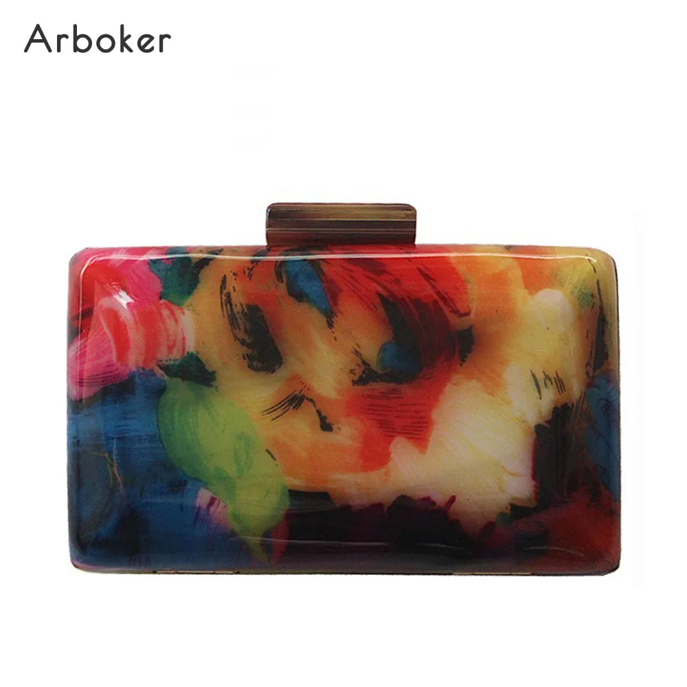 

Multicolor Evening Bag Women Hard Acrylic Mini Box Fashion Stone Pattern Diagonal Hand Bags Ladies Day Clutch Chain Purse Bolsa
