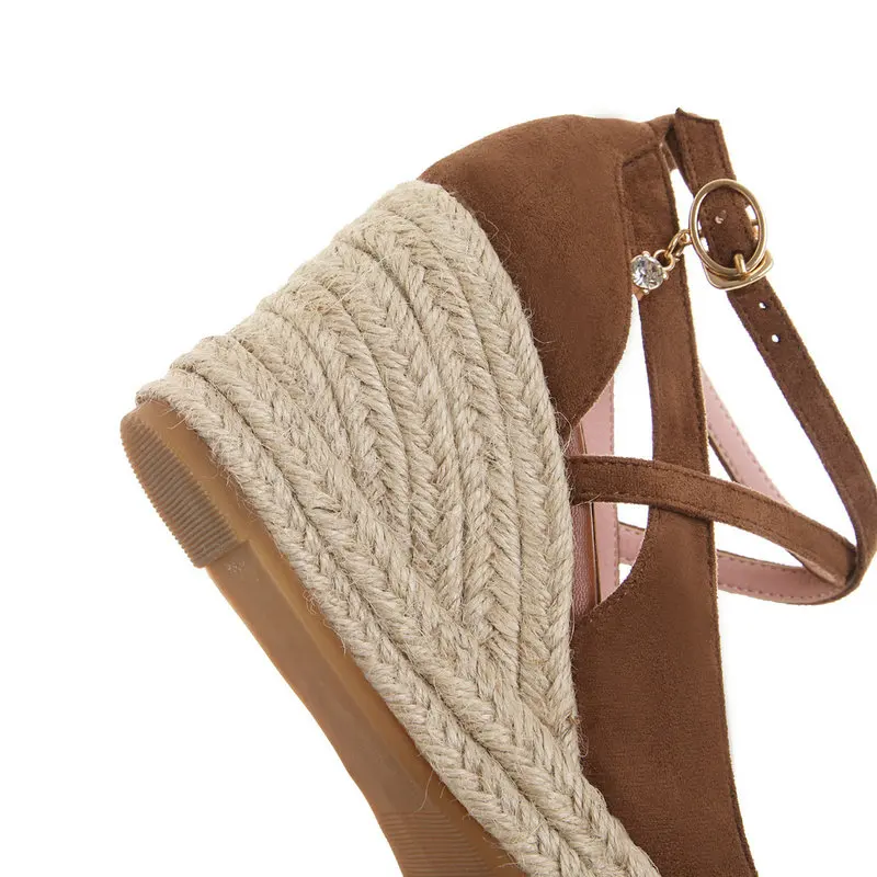 

2020 Women Pumps Flock Woman Shoes Ankle Strap Platform Wedge High Heel Pointed Toe Ladies Wedding Pumps Size 34-43