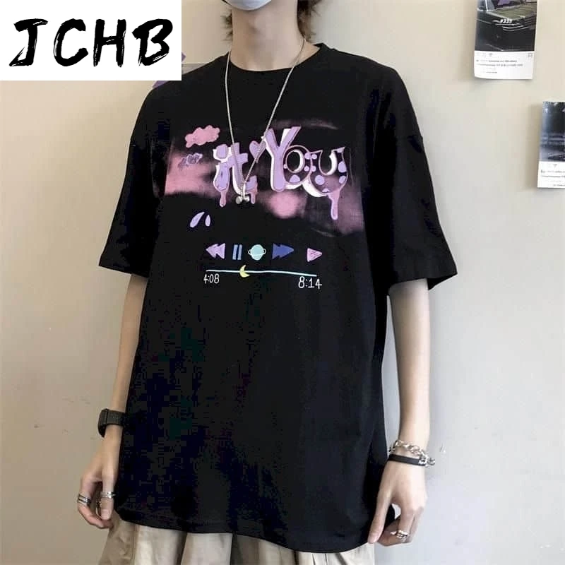 

2021 Punk Short T-shirt Women Tshirt Couple Tops Men Summer New Korean Harajuku Letter Printing Loose and Thin Short-sleeved