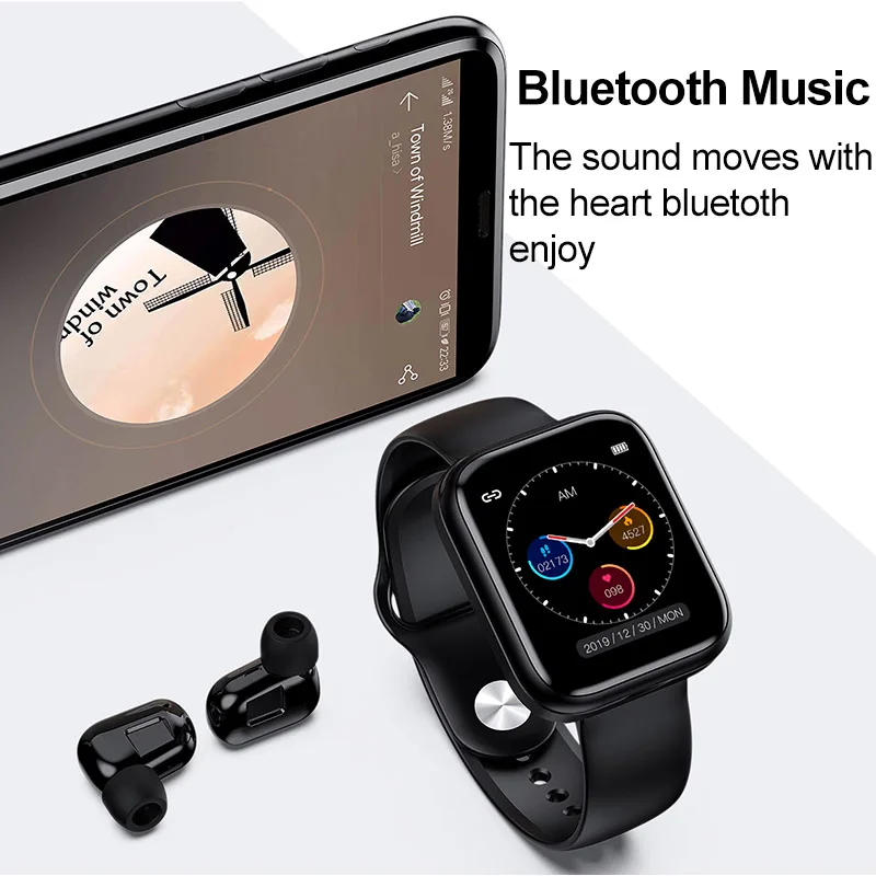 Smart Watch Bluetooth Headset Wireless Earphones Two in one 1.54inch Call Music Sport Band