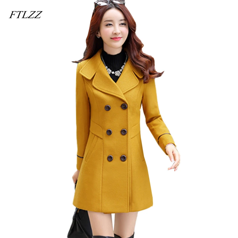 

Women Wool Blend Warm Long Coat Plus Size Female Slim Fit Lapel Woolen Overcoat Autumn Winter Cashmere Outerwear
