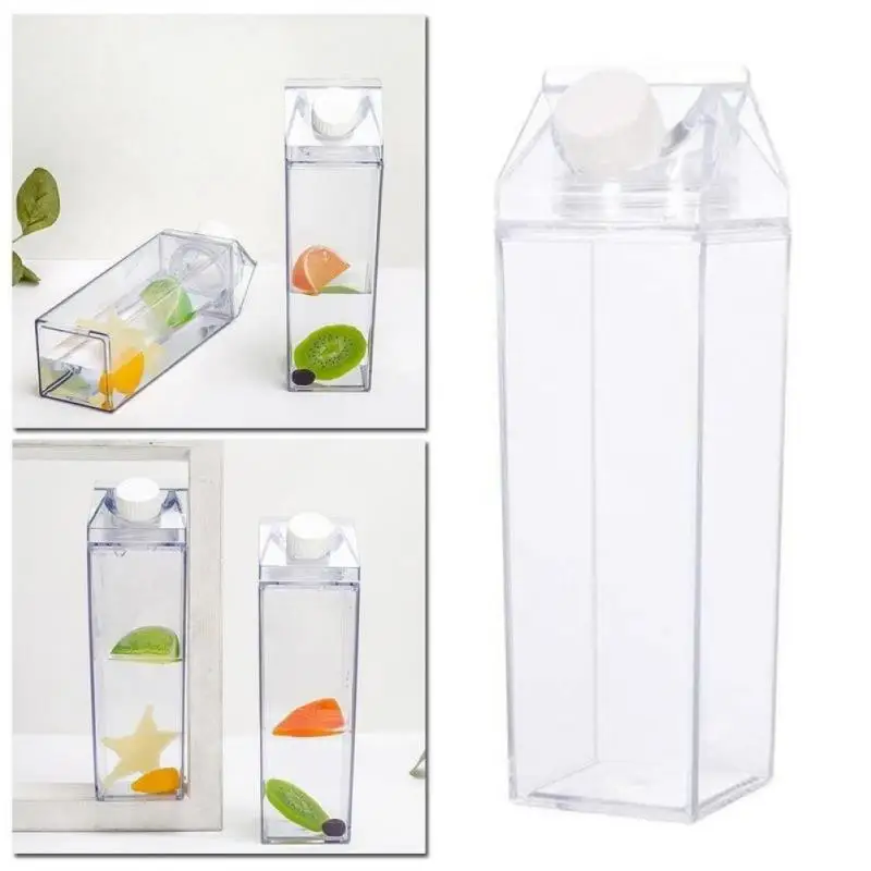 500ml plastic milk carton square kitchen leak-proof creative transparent milk Juice kettle cup Creamer Jug Glass Milk Mug