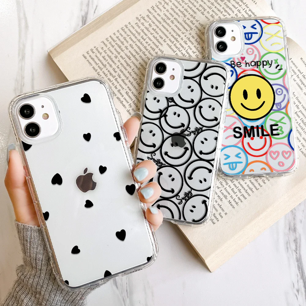 

Smile Face Phone Case For IPhone 11 XR 12 Pro Max Mini 7 8 6 6s Plus X XS Max Cover Funda Iphone11 Clear Soft TPU Shockproof Bag
