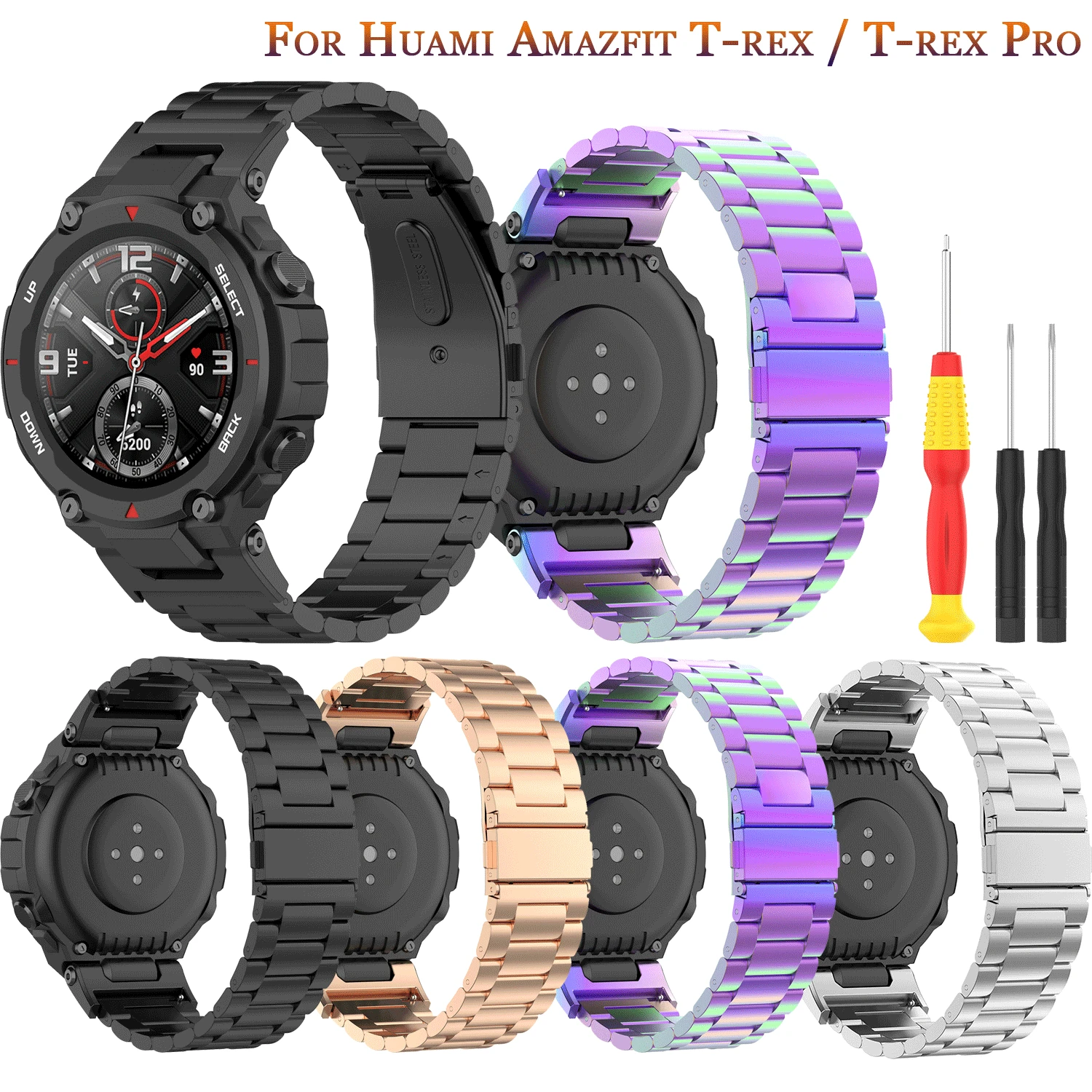 2021 Luxury Metal Stainless Steel WatchBand For Xiaomi Huami Amazfit T-rex Strap Bracelet For Huami Amazfit T-rex Pro SmartWatch