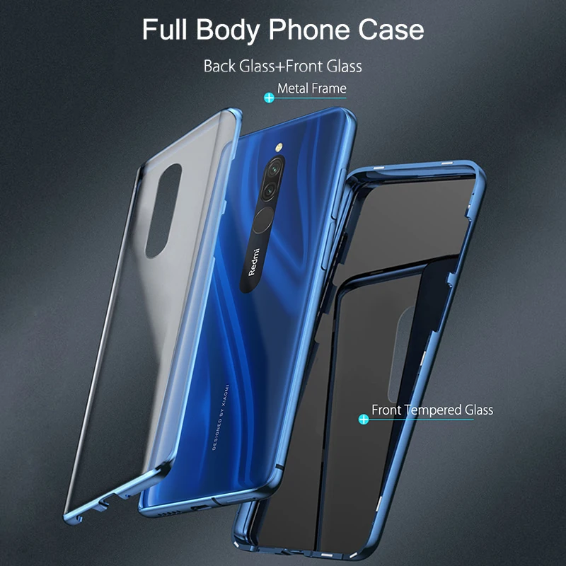 Магнитный металлический чехол для Xiaomi Redmi Note 7 8 Pro K20 Pro для Xiaomi 9T 9 Pro 5G 8 6X A2 CC9E A3 двустороннее закаленное стекло