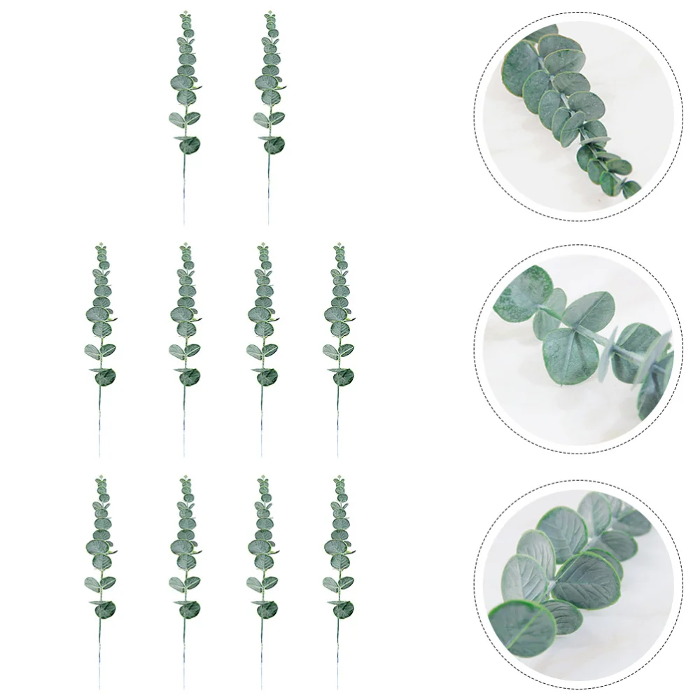 

10pcs Wedding Home Garden Faux Plant Ornament Simulated Eucalyptus Leaves Decor