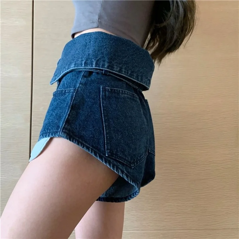 2023 New Summer Jeans Coating Blue Wide-legged High-waisted Denim Shorts Straight and Loose Thin A-line Wide-leg Cotton Shorts