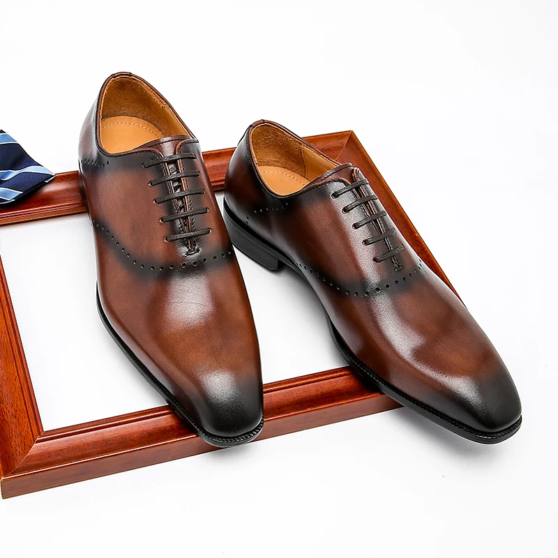 

Мужские туфли из натуральной итальянской кожи Wingtips, туфли-оксфорды с острым носком на шнуровке, классические броги, деловая обувь для свадь...
