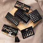 Женский набор серег в стиле ретро, корейские серьги-гвоздики с геометрическим рисунком для женщин, корейские золотые маленькие металлические жемчужные серьги, модные украшения 2021 года