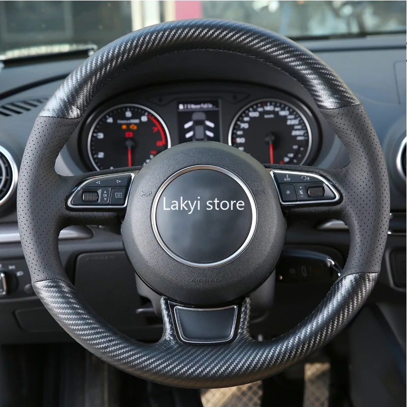 

DIY Sewing By Hand Carbon Fiber Leather Car Steering Wheel Cover for Audi A7 A6 A5 A4 A3 Q5 Q3 S7 S8 S6