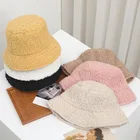 Зимняя теплая женская шапка, однотонная Панама из искусственного меха ягненка, женская шапка для женщин, уличная плюшевая Рыболовная Шапка